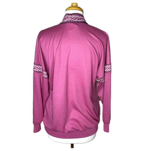 Vintage 80s Pink Geometric Print Open-Front Jersey Cardigan, Size Small - Picture 2 of 9